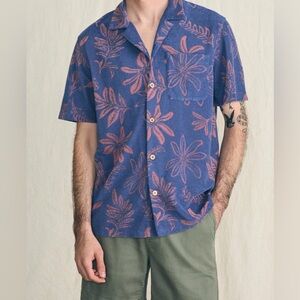 Faherty Cabana Towel Terry Camp Collar Shirt Men’s Medium Twilight Coral Floral